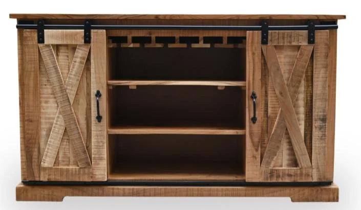 Mango Wood Sideboard with 2 Sliding Barn Doors - doors open view