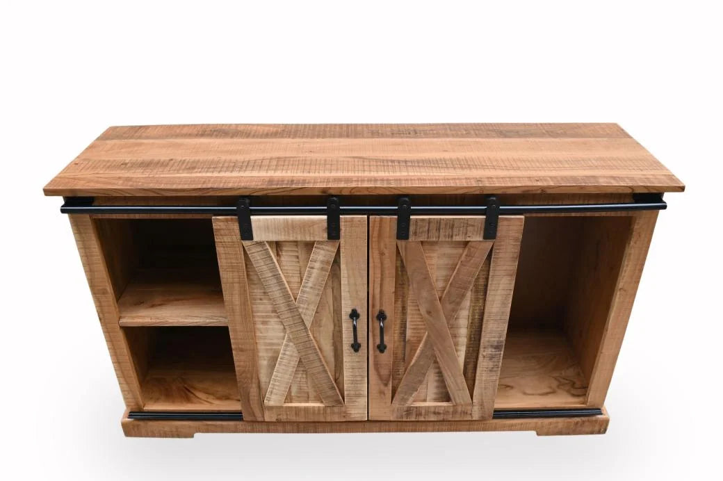 Mango Wood Sideboard with 2 Sliding Barn Doors - top angle view
