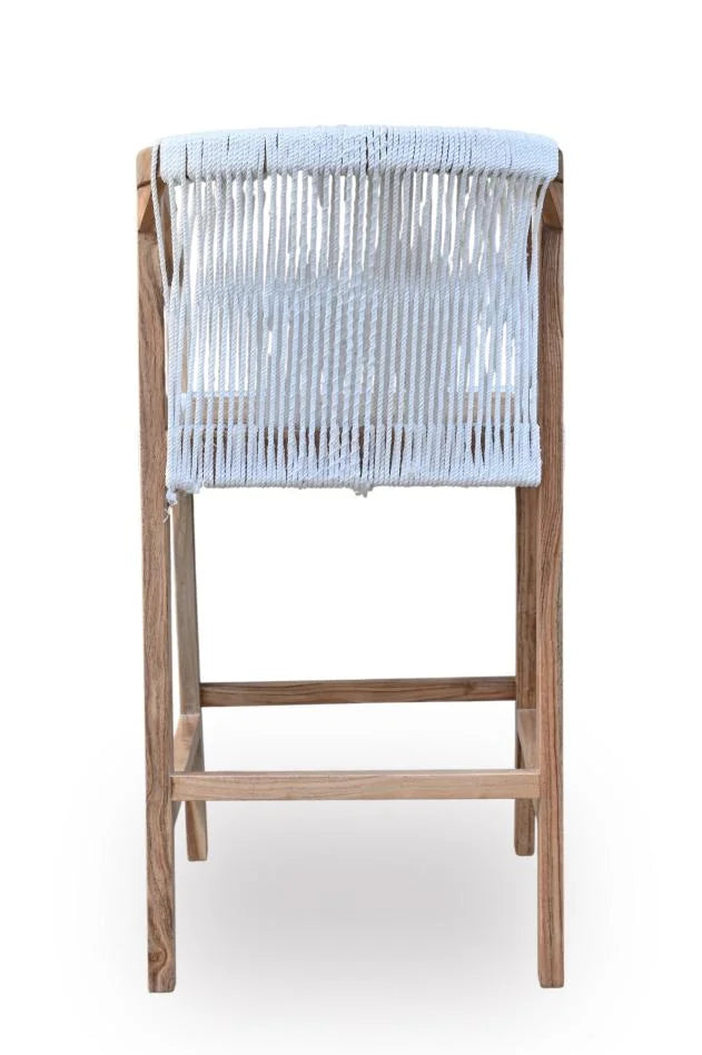 Acacia Wood Bar Height Chair with Rope Weave - back view