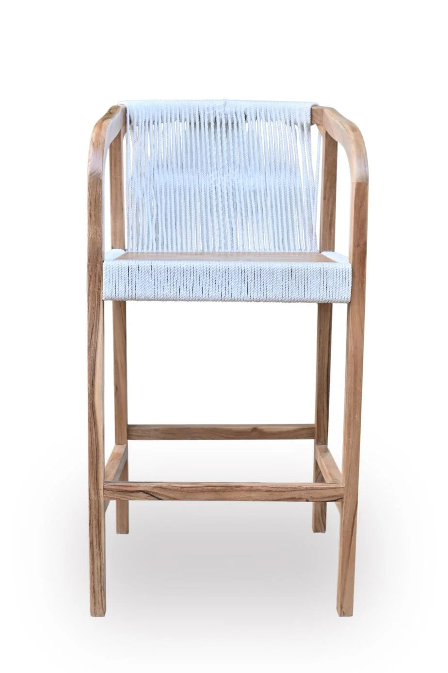 Acacia Wood Bar Height Chair with Rope Weave - front view