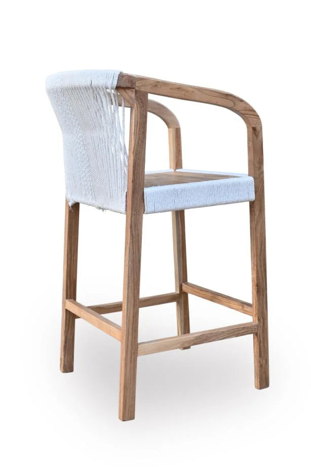 Acacia Wood Bar Height Chair with Rope Weave - side angle view