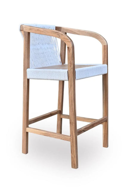 Acacia Wood Bar Height Chair with Rope Weave - side view