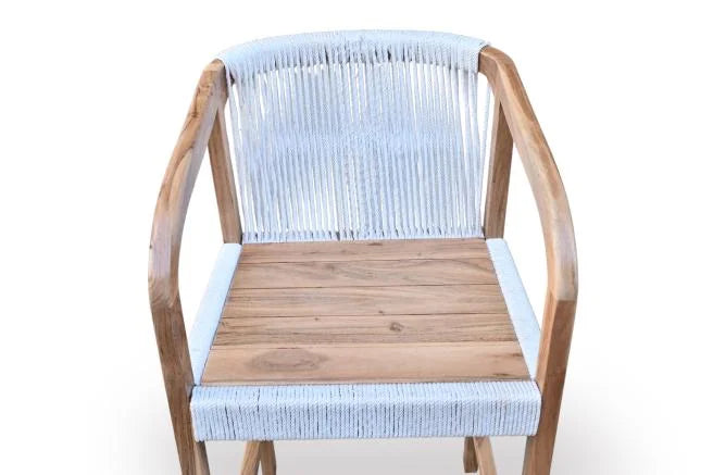 Acacia Wood Bar Height Chair with Rope Weave - top front view