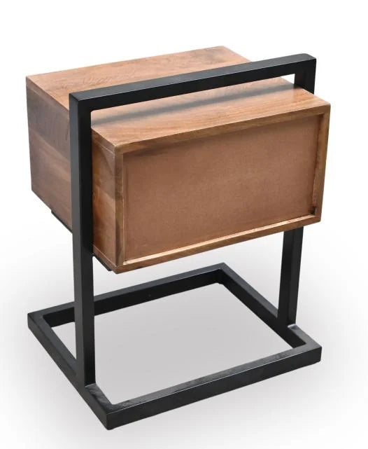 Mango Wood Bedside Table with 2 Drawers and Iron Frame - back side view