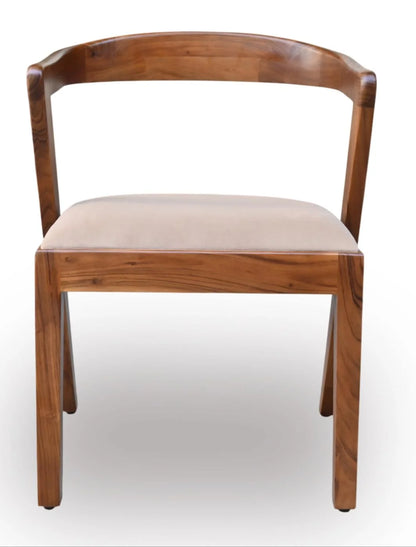 Curve Chair - Mango Wood Accent Chair with Upholstered Seat - Set of 2 - front view