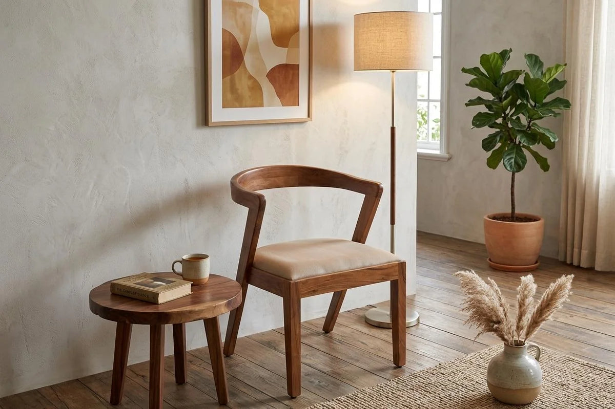 Curve Chair - Mango Wood Accent Chair with Upholstered Seat - Set of 2 - interior view