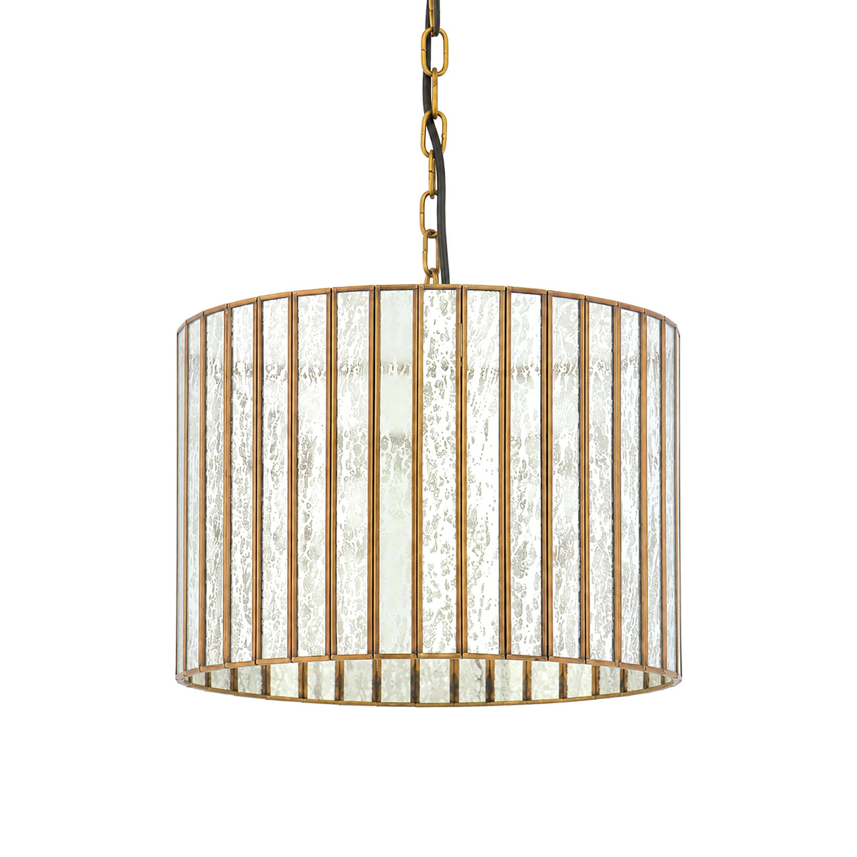 Gold Brass & Textured Glass Drum Ceiling Light - front view