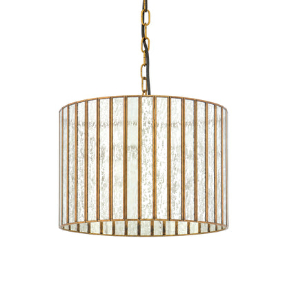 Gold Brass & Textured Glass Drum Ceiling Light - front view