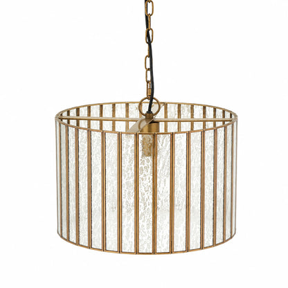 Gold Brass & Textured Glass Drum Ceiling Light - view 4
