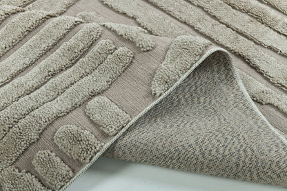 Madu Moroccan Grey & Beige Powerloom Abstract Curved Geometric Rugs