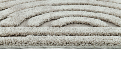 Madu Moroccan Grey & Beige Powerloom Abstract Curved Geometric Rugs