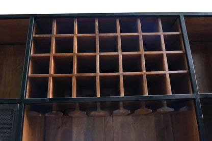 2-Piece Mango Wood Bar Cabinet with Wine Rack and Iron Frame - wine rack detail view