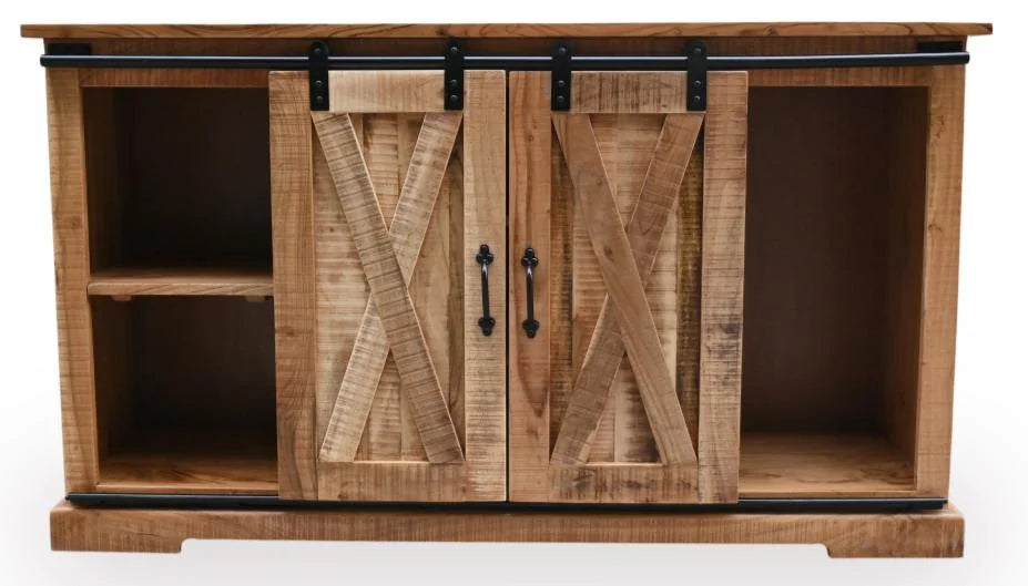 Mango Wood Sideboard with 2 Sliding Barn Doors - front view