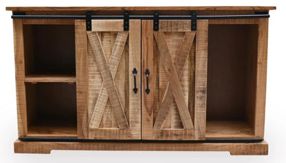 Mango Wood Sideboard with 2 Sliding Barn Doors - front view