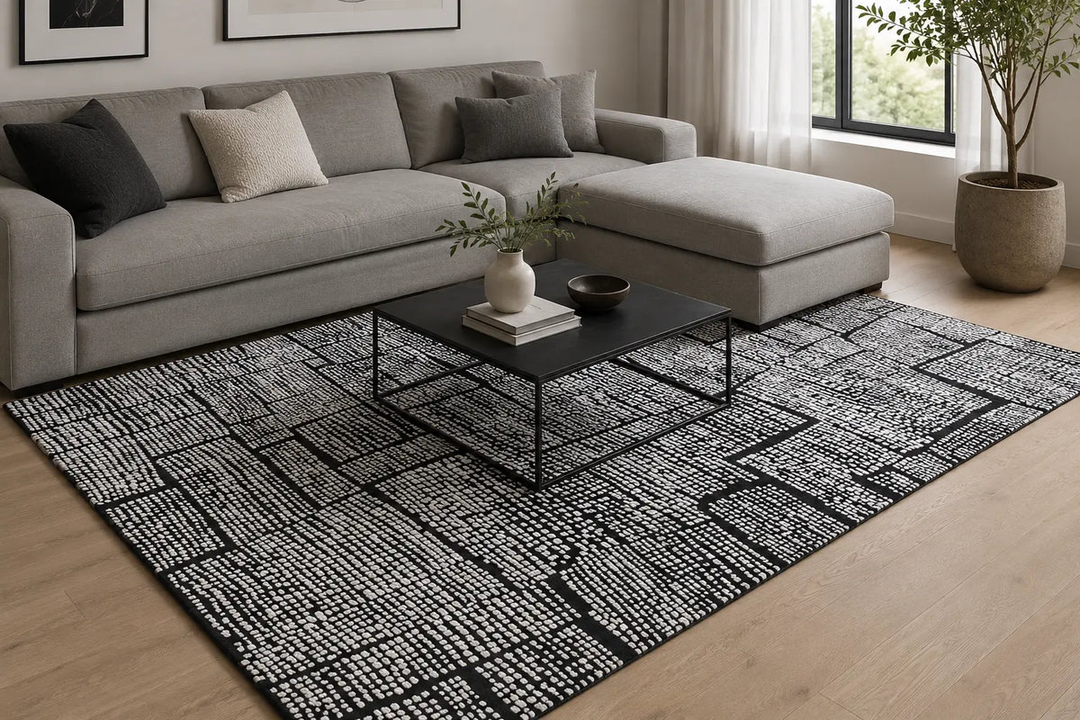 Modern Charcoal Grey Rugs with Abstract Design