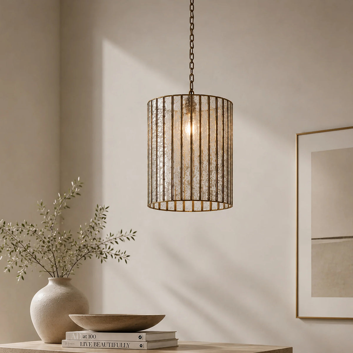Gold Pendants Wall Light with Decorative Glass