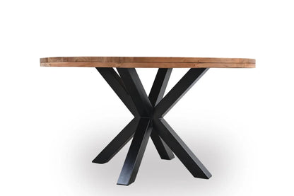 Round Acacia Wood Dining Table with Iron Legs - front view