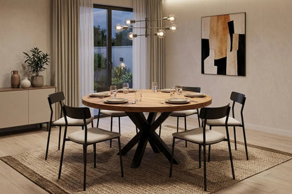 Round Acacia Wood Dining Table with Iron Legs - interior view
