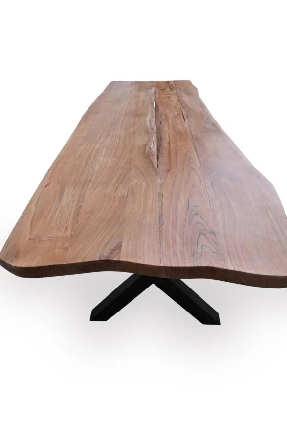 50mm Rustix Live Edge Acacia Wood Dining Table with X-Shaped Legs - top view
