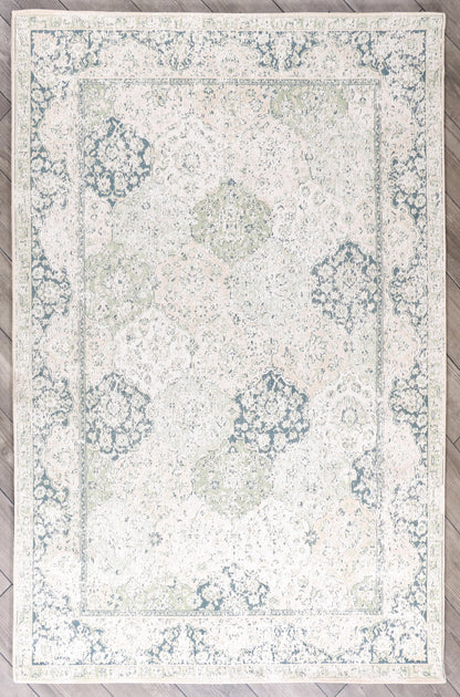 Traditional Distressed Floral Rug in Ivory Vintage inspired design