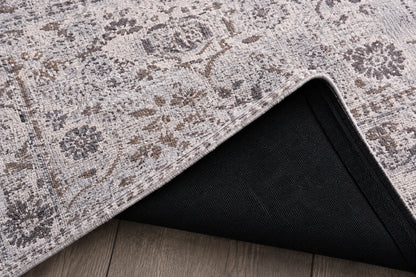 Traditional Vintage Floral Rug - Natural Beige & Ivory Distressed Design